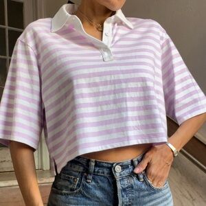 ATM lavender and white striped collared boxy shirt size small new with tags 295